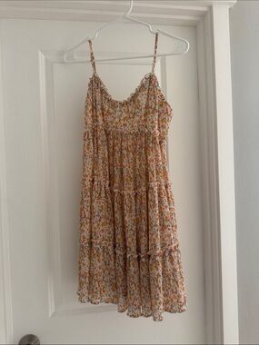 Floral Tiered Spaghetti-Strap Dress in Peach Floral
